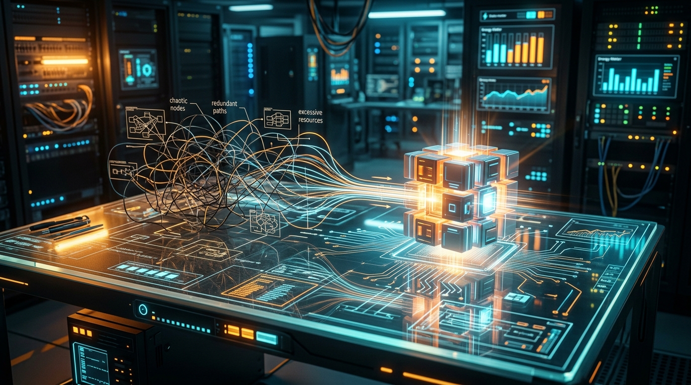 Minh họa tinh gọn kiến trúc từ mớ bòng bong microservices sang khối động cơ module tối ưu FinOps