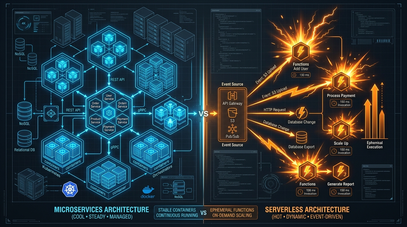 Sự tương phản nóng và lạnh giữa cụm microservices điềm tĩnh và serverless bùng nổ tức thì